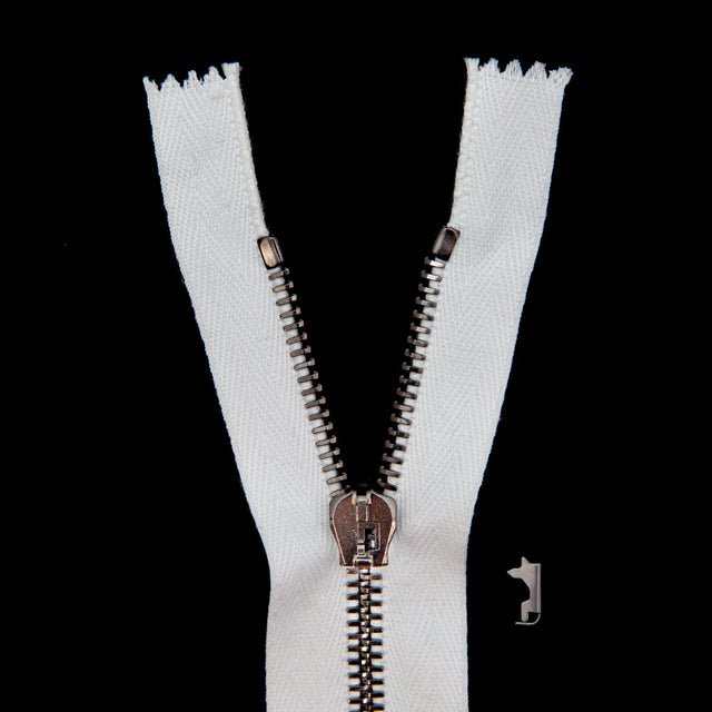 Mood Exclusive Italian Off-White and Gunmetal T5 Closed End Metal Zipper - 9"