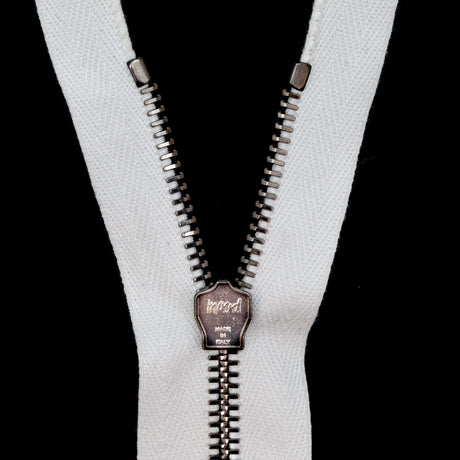 Mood Exclusive Italian White and Gunmetal T5 Closed End Metal Zipper - 9"