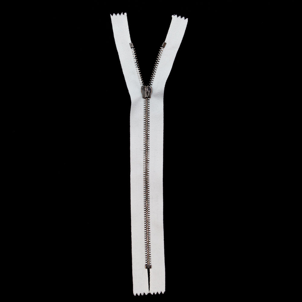 Mood Exclusive Italian White and Gunmetal T5 Closed End Metal Zipper - 9"