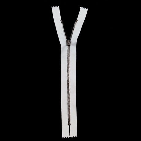 Mood Exclusive Italian White and Gunmetal T5 Closed End Metal Zipper - 9"