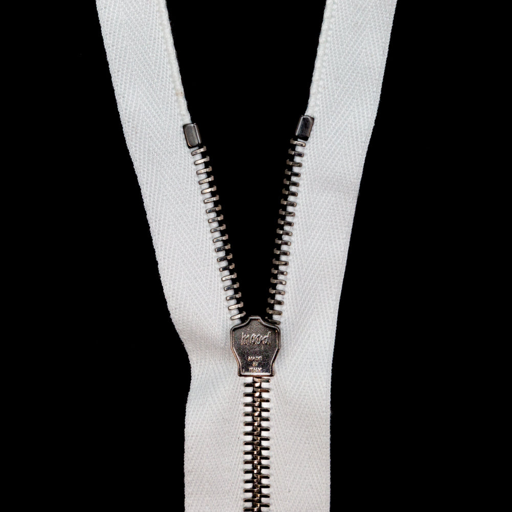 Mood Exclusive Italian Off-White and Gunmetal T5 Open End Metal Zipper - 27.5"