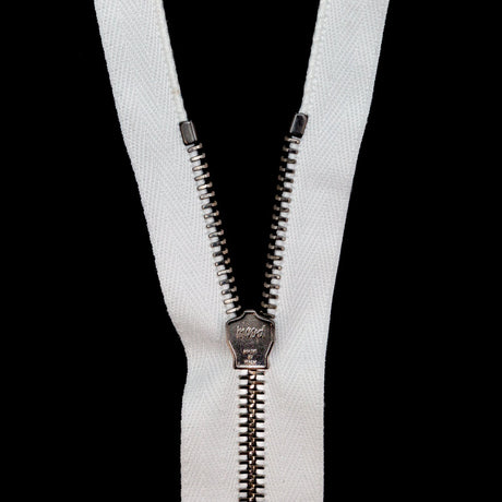 Mood Exclusive Italian Off-White and Gunmetal T5 Open End Metal Zipper - 27.5"