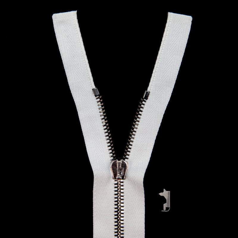 Mood Exclusive Italian Off-White and Gunmetal T5 Open End Metal Zipper - 27.5"