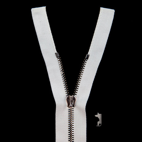 Mood Exclusive Italian Off-White and Gunmetal T5 Open End Metal Zipper - 27.5"