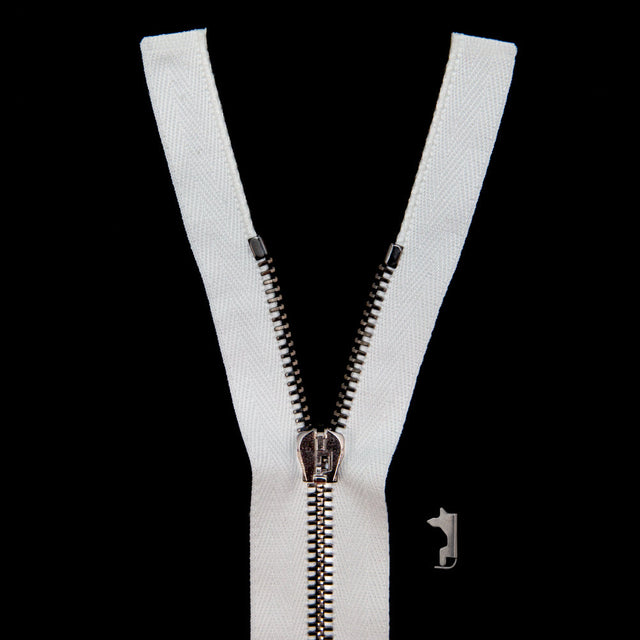 Mood Exclusive Italian Off-White and Gunmetal T5 Open End Metal Zipper - 27.5"