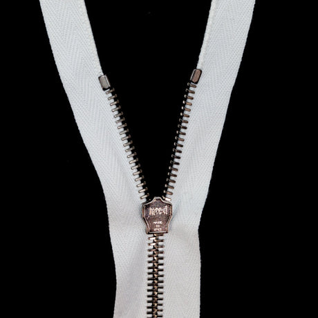 Mood Exclusive Italian White and Gunmetal T5 Open End Metal Zipper - 27.5"