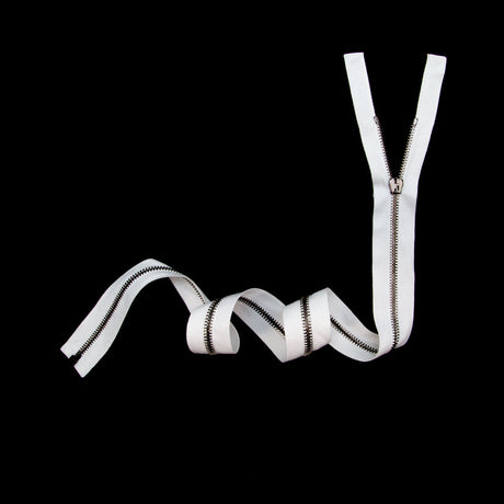 Mood Exclusive Italian White and Gunmetal T5 Open End Metal Zipper - 27.5"