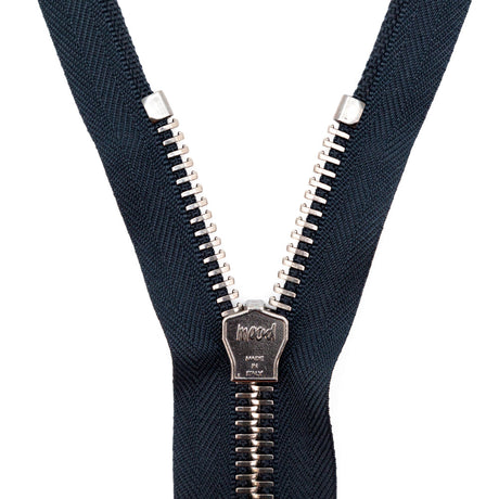 Mood Exclusive Italian Navy and Gunmetal T8 Closed End Metal Zipper - 9"