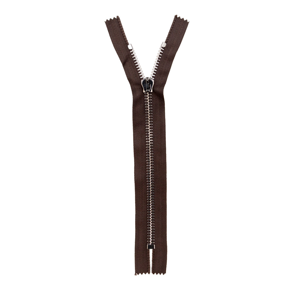 Mood Exclusive Italian Brown and Gunmetal T8 Closed End Metal Zipper - 9"
