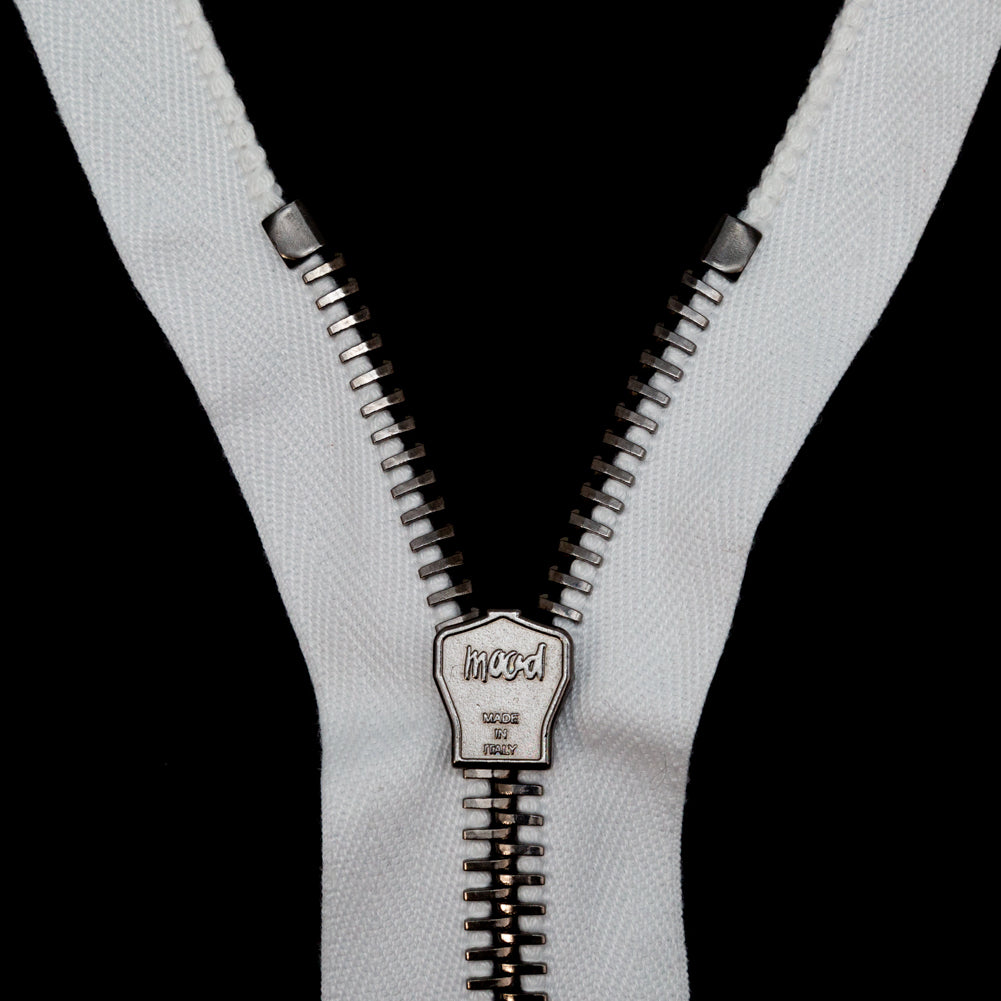 Mood Exclusive Italian Off-White and Gunmetal T8 Closed End Metal Zipper - 9"