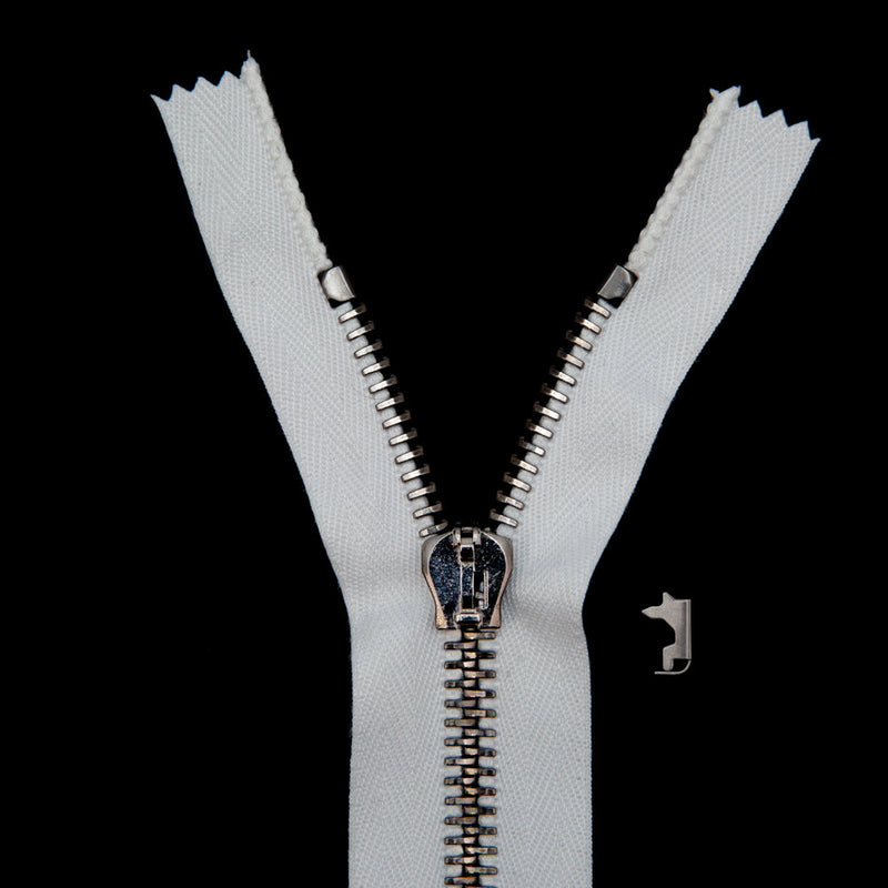 Mood Exclusive Italian Off-White and Gunmetal T8 Closed End Metal Zipper - 9"