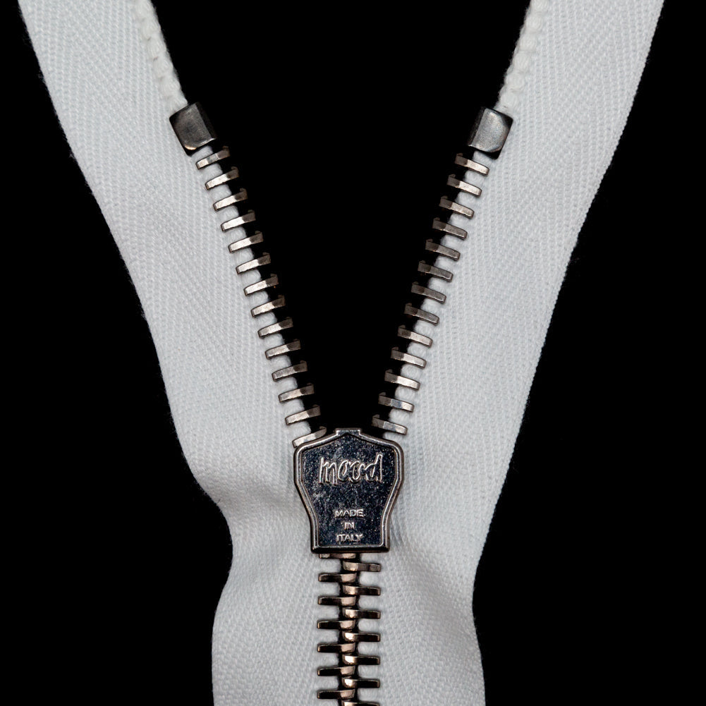 Mood Exclusive Italian White and Gunmetal T8 Closed End Metal Zipper - 9"