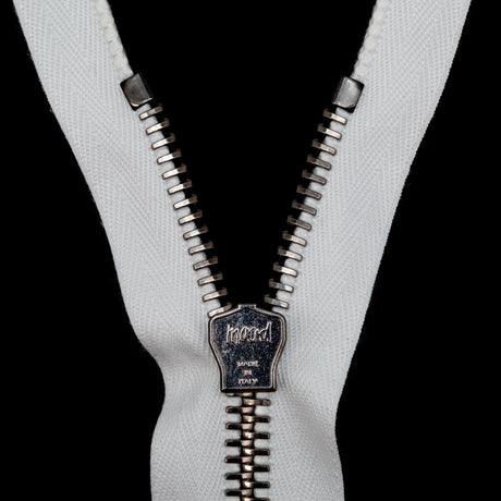 Mood Exclusive Italian White and Gunmetal T8 Closed End Metal Zipper - 9"