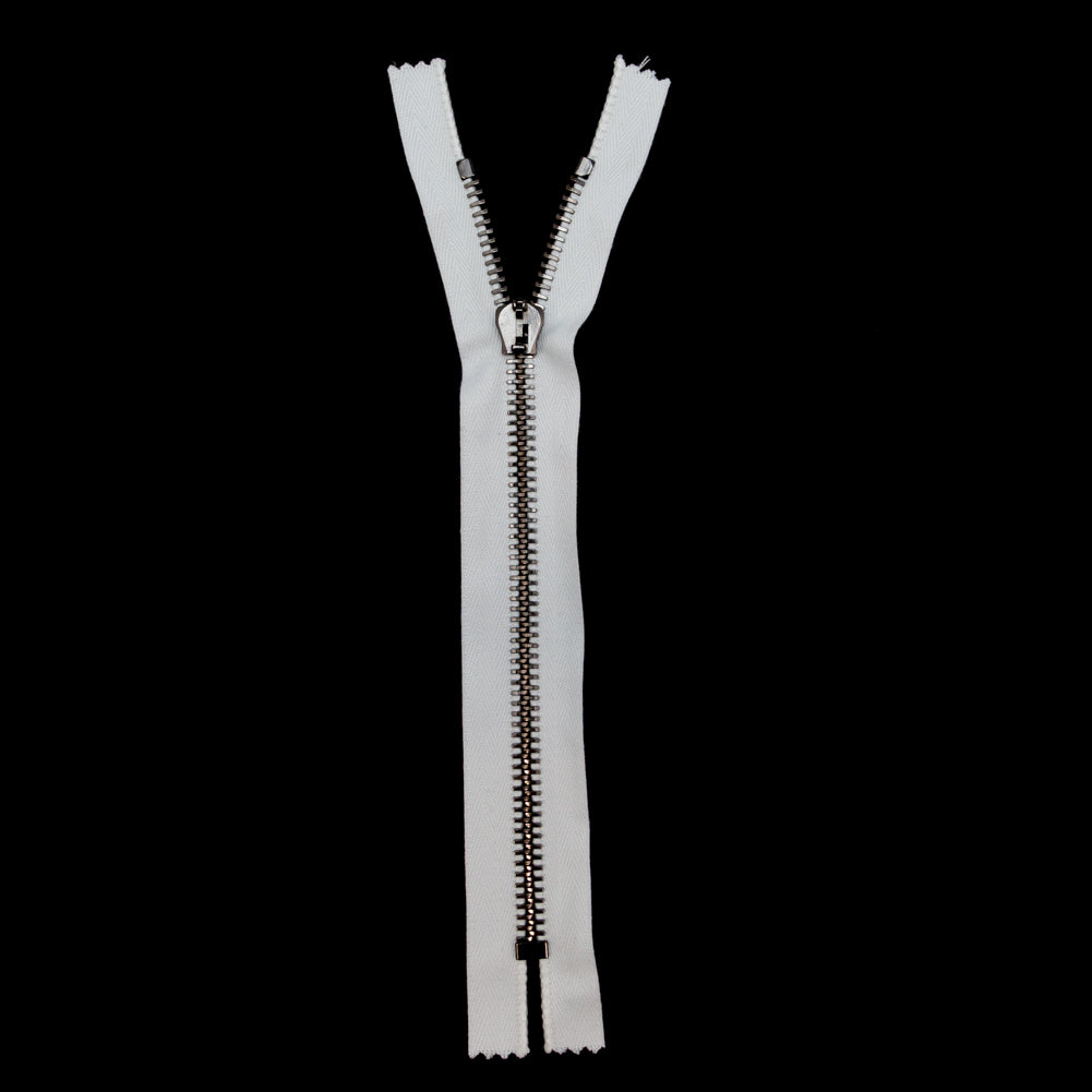 Mood Exclusive Italian White and Gunmetal T8 Closed End Metal Zipper - 9"
