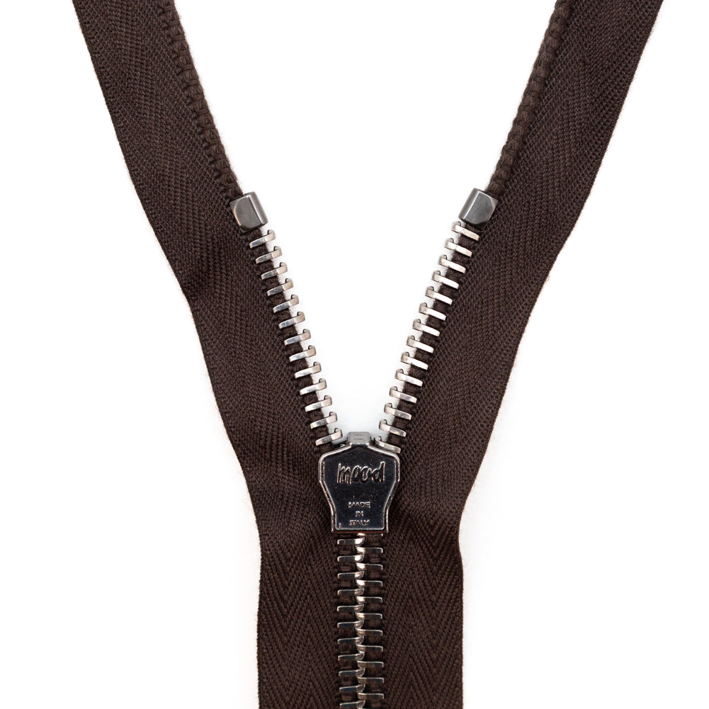 Mood Exclusive Italian Brown and Gunmetal T8 Open End Metal Zipper - 27.5"