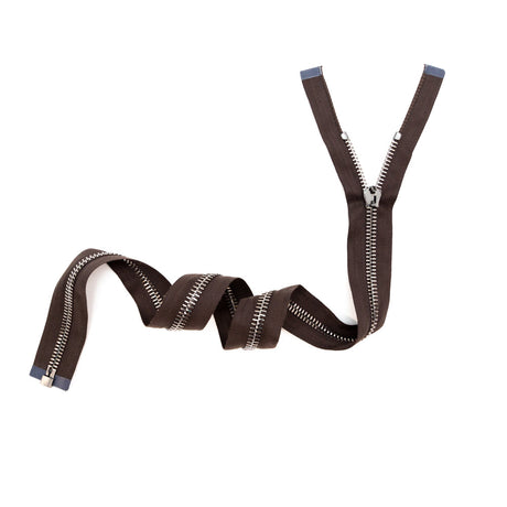 Mood Exclusive Italian Brown and Gunmetal T8 Open End Metal Zipper - 27.5"