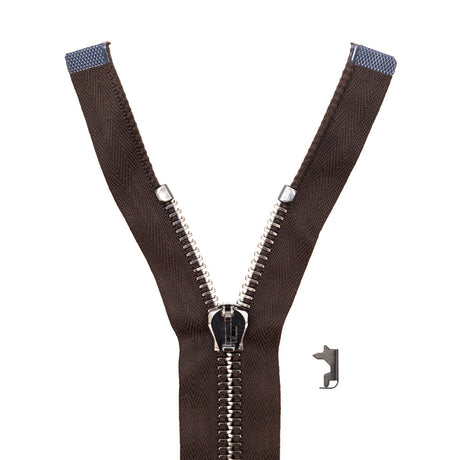 Mood Exclusive Italian Brown and Gunmetal T8 Open End Metal Zipper - 27.5"