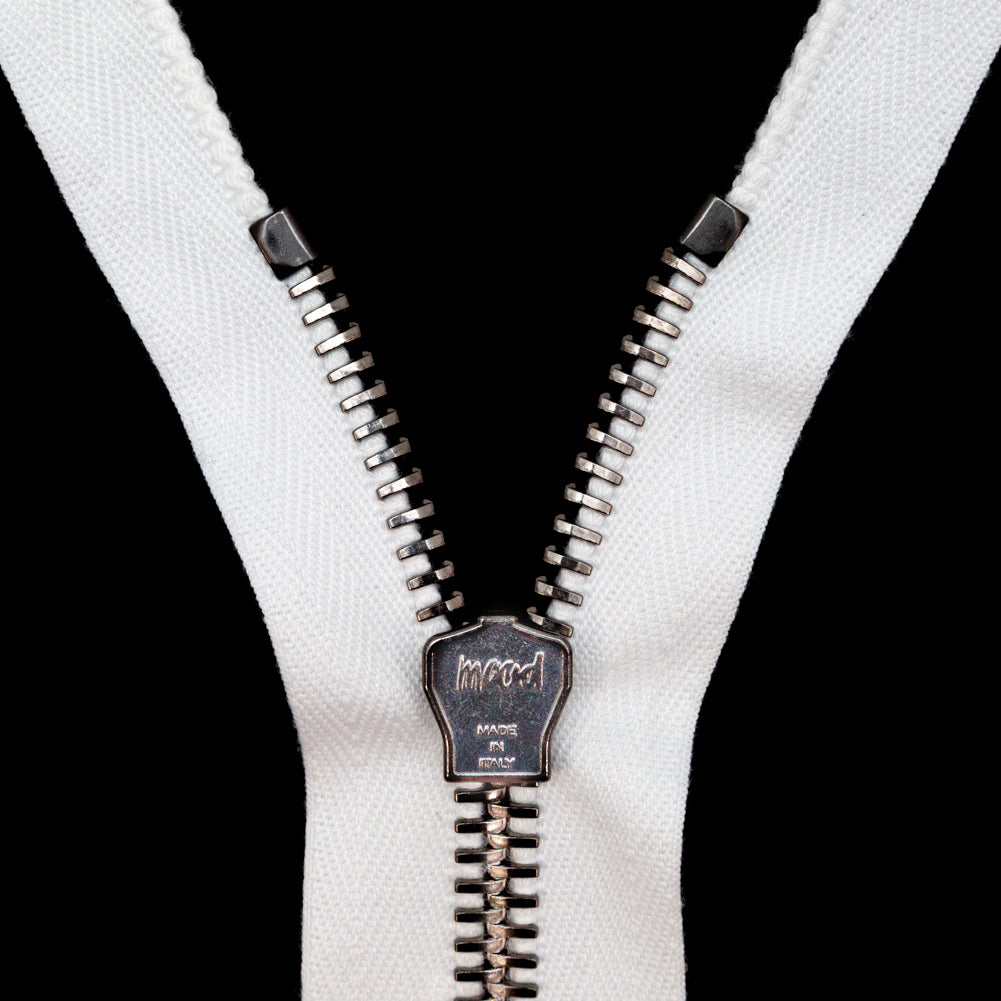 Mood Exclusive Italian Off-White and Gunmetal T8 Open End Metal Zipper - 27.5"