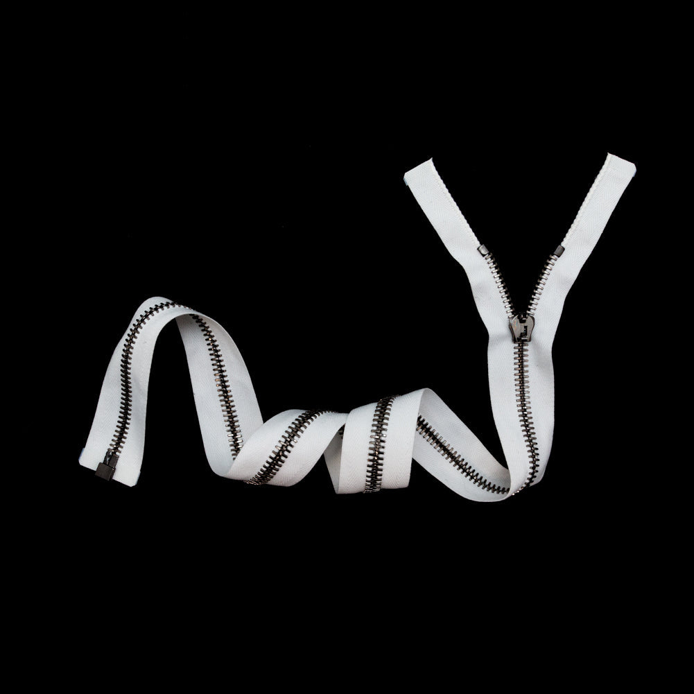 Mood Exclusive Italian Off-White and Gunmetal T8 Open End Metal Zipper - 27.5"