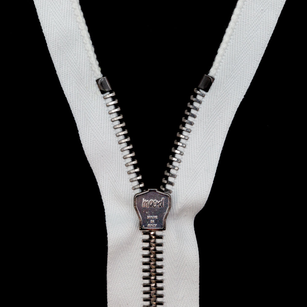 Mood Exclusive Italian White and Gunmetal T8 Open End Metal Zipper - 27.5"