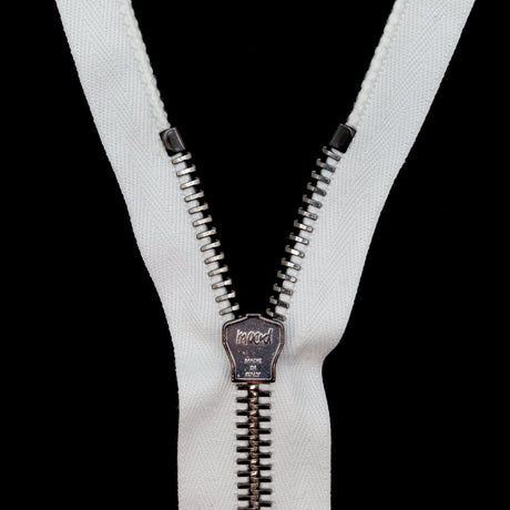 Mood Exclusive Italian White and Gunmetal T8 Open End Metal Zipper - 27.5"