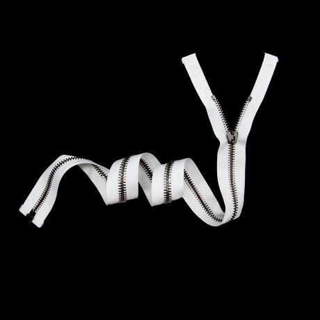 Mood Exclusive Italian White and Gunmetal T8 Open End Metal Zipper - 27.5"