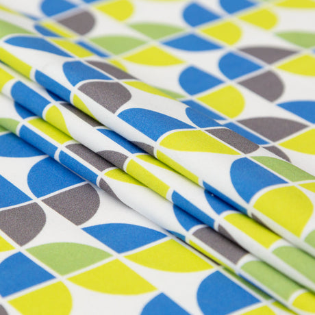 Italian Bit of Blue, Silver Filigree and Brilliant White Geometric Stretch Cotton Sateen