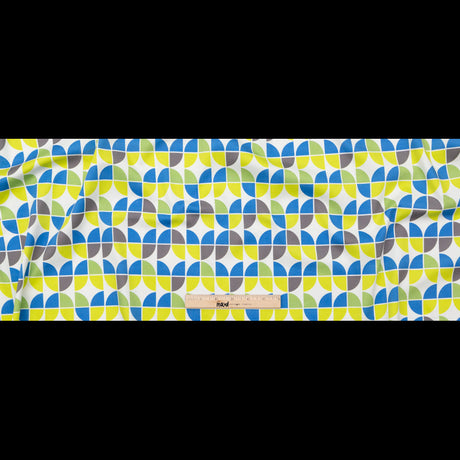 Italian Bit of Blue, Silver Filigree and Brilliant White Geometric Stretch Cotton Sateen
