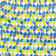 Italian Bit of Blue, Silver Filigree and Brilliant White Geometric Stretch Cotton Sateen