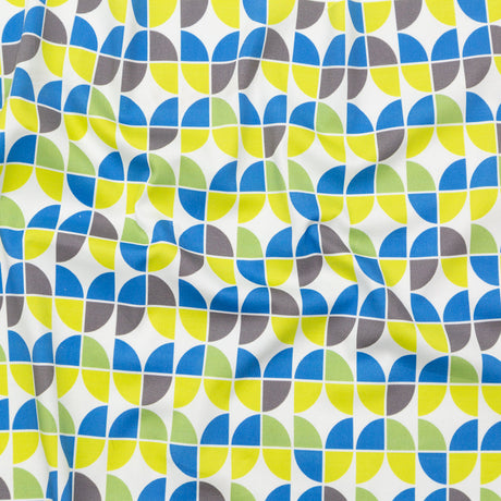 Italian Bit of Blue, Silver Filigree and Brilliant White Geometric Stretch Cotton Sateen