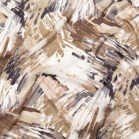 Crockery and Dark Navy Abstract Satin-Faced Silk Chiffon