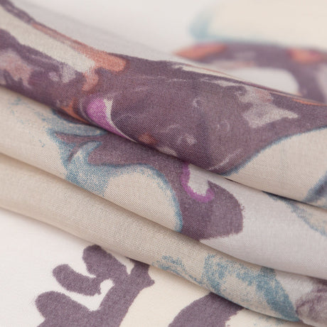 Antique Purple and Rust Abstract Silk Chiffon
