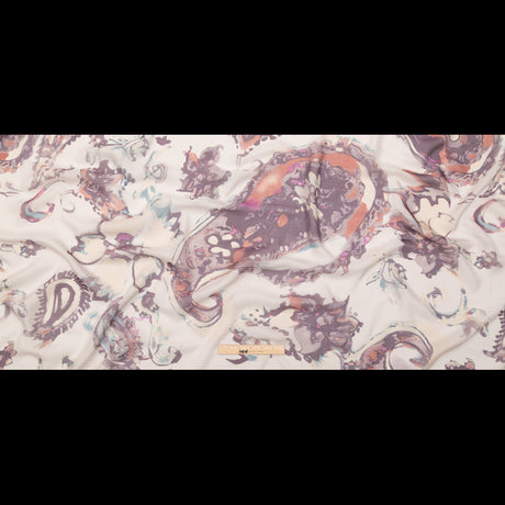 Antique Purple and Rust Abstract Silk Chiffon