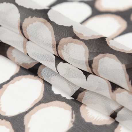 Black, Taupe and White Circles Silk Chiffon
