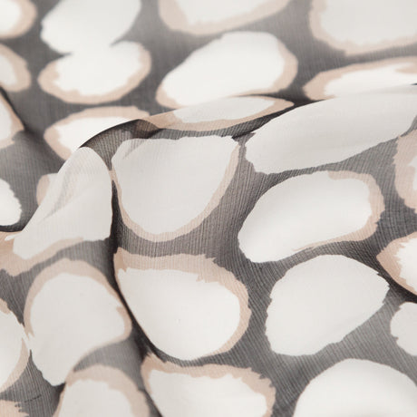 Black, Taupe and White Circles Silk Chiffon