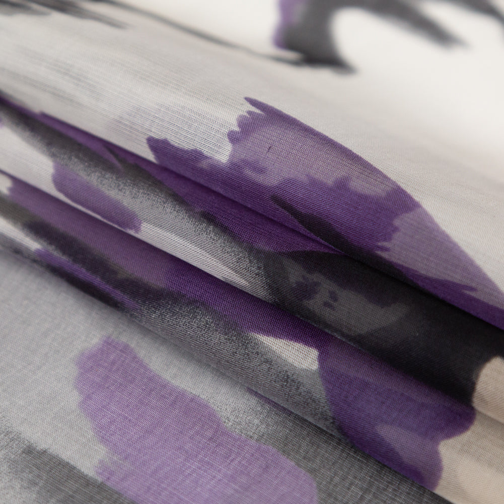 Purple and Gray Abstract Silk Chiffon