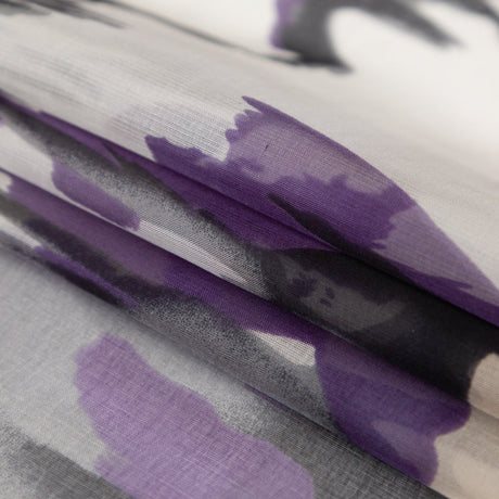 Purple and Gray Abstract Silk Chiffon