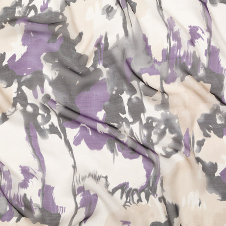 Purple and Gray Abstract Silk Chiffon