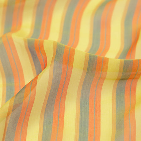 Orange, Yellow and Slate Striped Silk Chiffon
