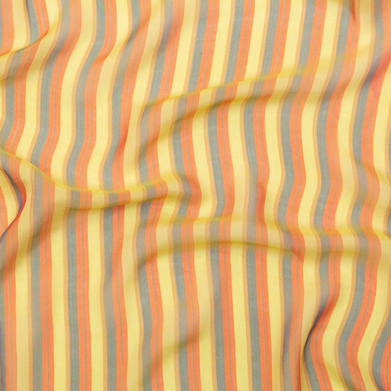 Orange, Yellow and Slate Striped Silk Chiffon