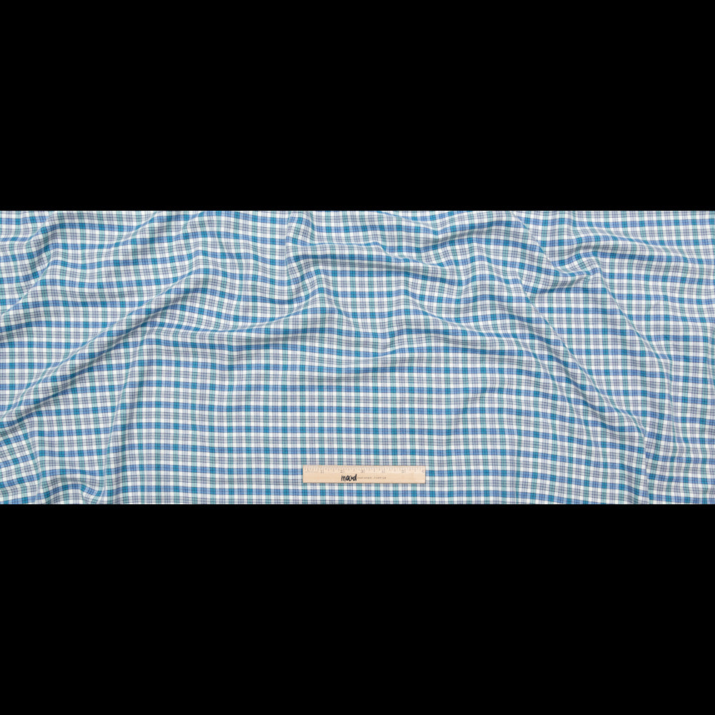Bijou Blue, Gray Violet and Wasabi Plaid Cotton Twill