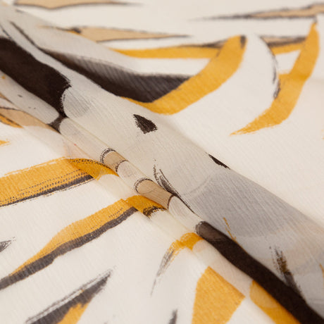 Karen Kane Honey Mustard and Wren Painterly Floral Crinkled Silk Chiffon