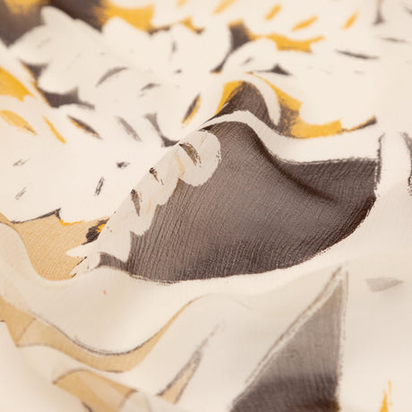 Karen Kane Honey Mustard and Wren Painterly Floral Crinkled Silk Chiffon