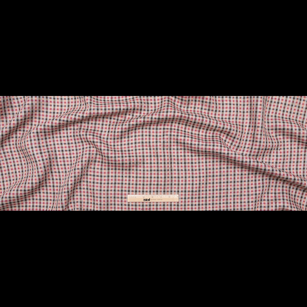 Brown, Coral and Magenta Tattersall Checkered Linen Dobby