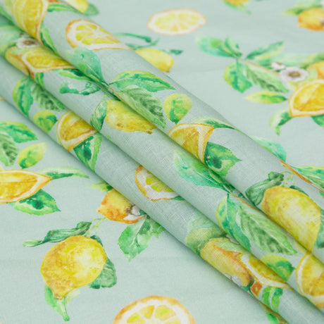Lemons on Celadon Printed Linen Woven