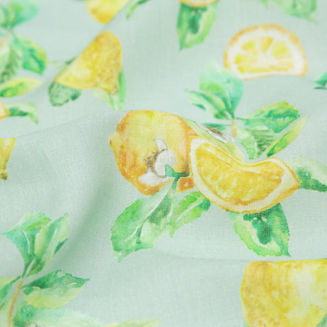 Lemons on Celadon Printed Linen Woven