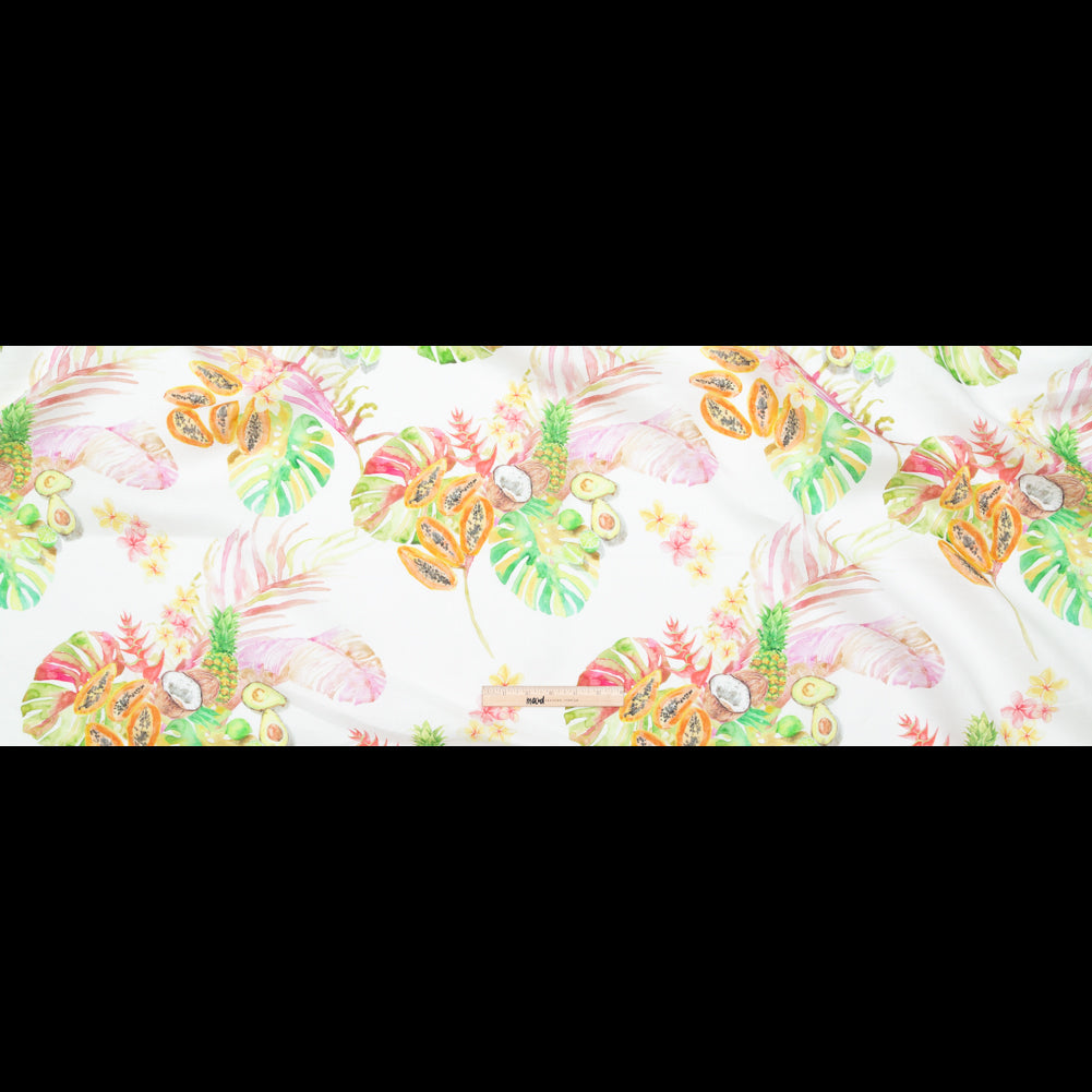 Avocado, Pineapples, Papaya and Coconuts Printed Ivory Linen Woven