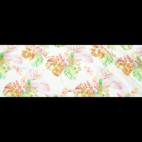 Avocado, Pineapples, Papaya and Coconuts Printed Ivory Linen Woven