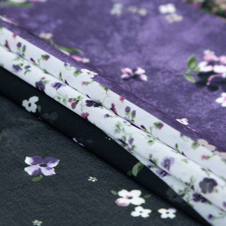Italian Plum and Grass Green Striped Floral Polyester Chiffon