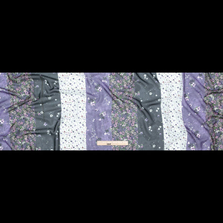 Italian Plum and Grass Green Striped Floral Polyester Chiffon